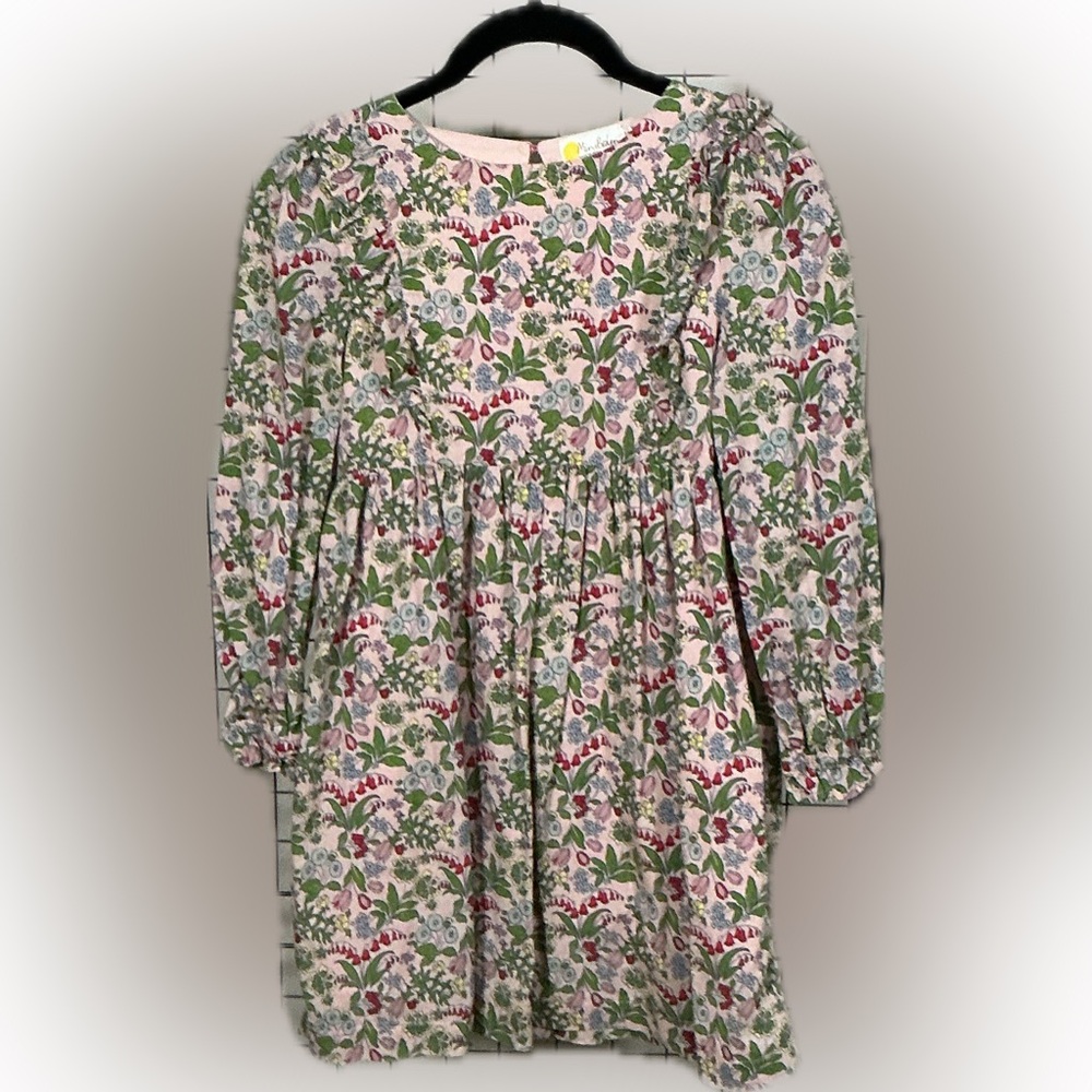 Mini Boden Floral Long Sleeve Dress Girls 9-10Y Pink Green